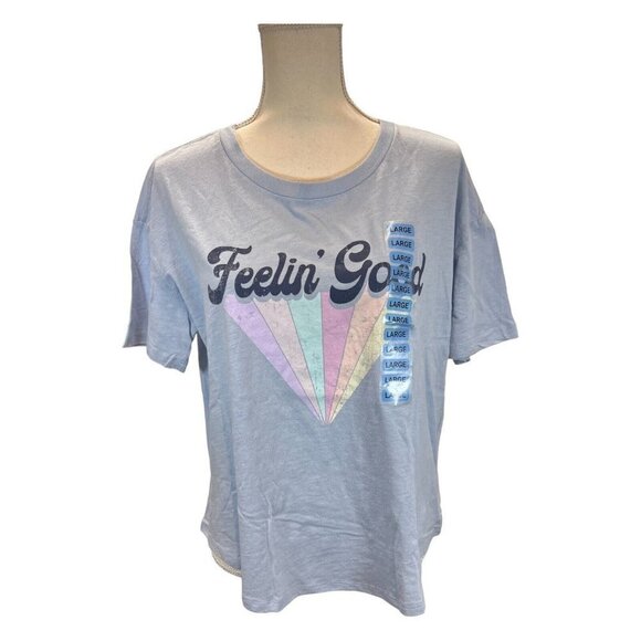 Wildfox Womens Large ‎ Feelin Good T-Shirt Blue Graphic Short Sleeve Rainbow - Picture 1 of 6